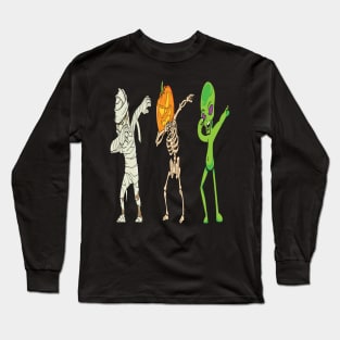 Kids Dab Pumpkin Skeleton Alien Long Sleeve T-Shirt